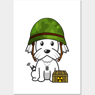 Funny white dog is a soldier Posters and Art